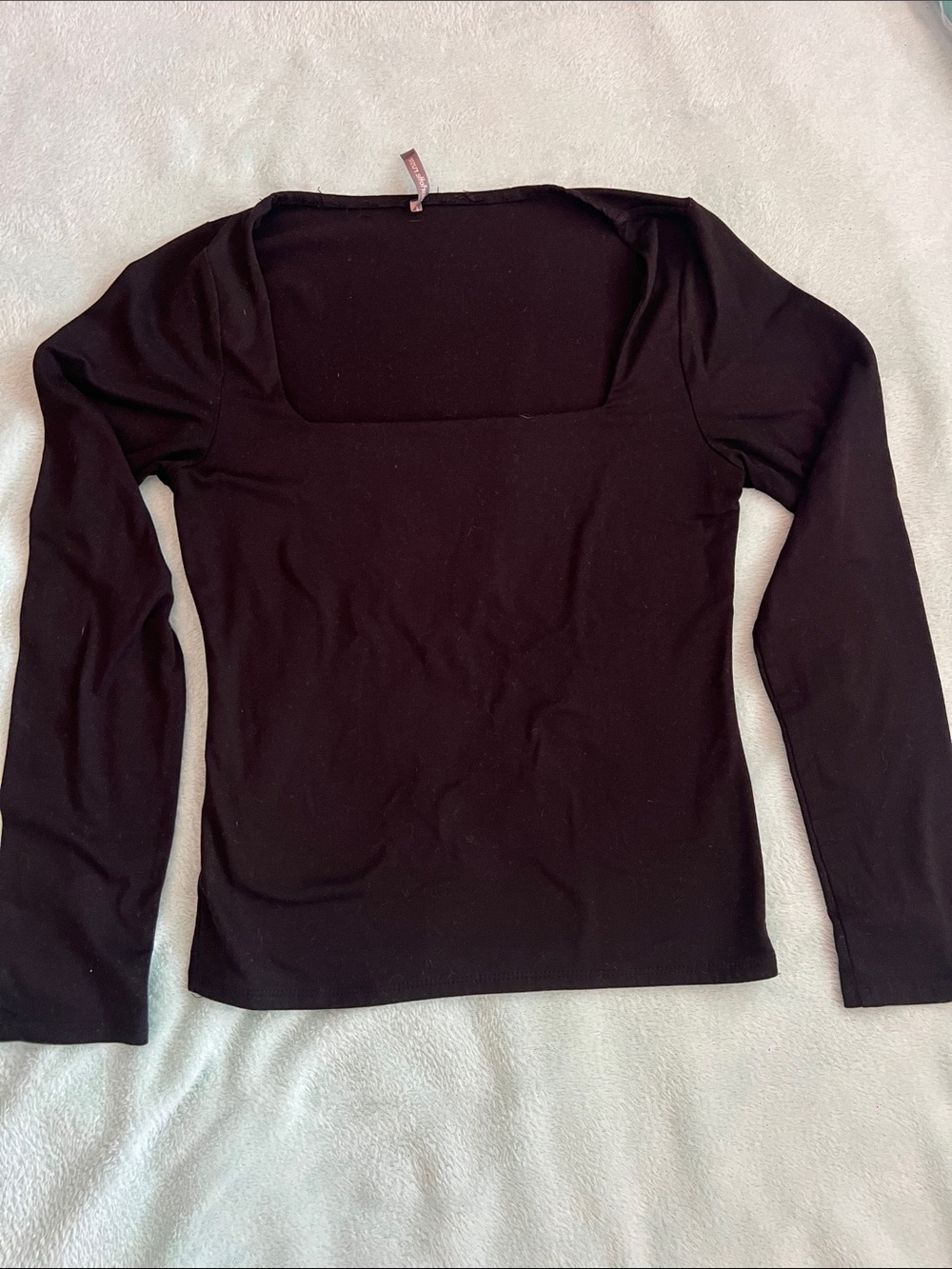 Charlotte Russe Black Long Sleeve Square Neck Top